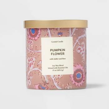 2-Wick 15oz Glass Jar Candle Purple Pattern Label Pumpkin Flower - Opalhouse™