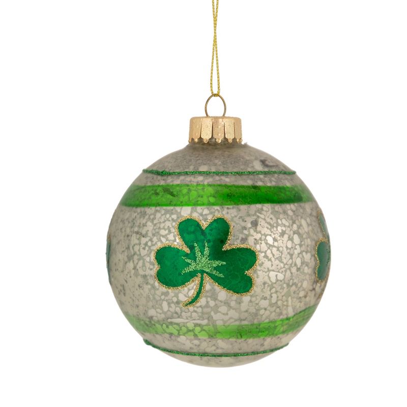 Northlight 3" Mercury Glass Green Shamrock Irish Christmas Ornament, 3 of 5