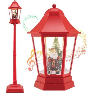 NAYSAYE 5.3 Ft Christmas Snow Globe Lantern, Musical Snowy Streetlamp 8 Tunes, Blowing Snow, Rotating Scene for Entryway, Porch, Red, 12.5"*12.5"*64" - 1 of 4