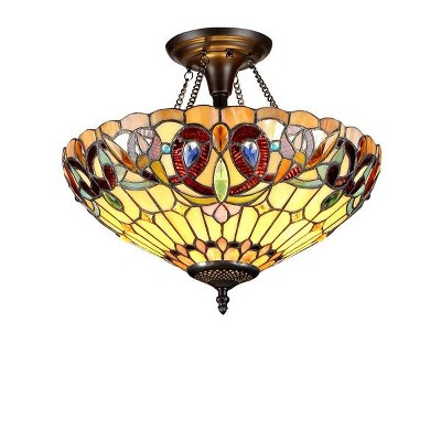 Chloe Lighting Serenity Tiffany-Style 2 Light Victorian Semi-Flush Ceiling Fixture 16" Shade