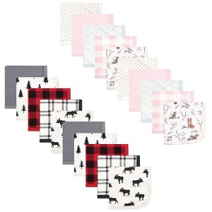Hudson Baby Infant Girl 20Pc Quilted Cotton Washcloths, Moose Enchanted Forest, One Size - 1 of 3