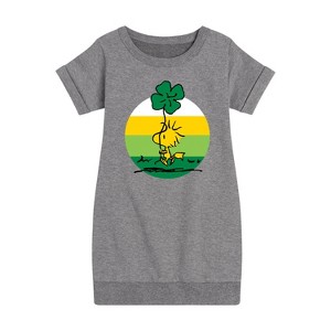 Girls' - Peanuts - Woodstock Shamrock Graphic Short Sleeve Fleece Dress - 1 of 4