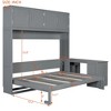 Queen Size Wall Murphy Bed Multifunctional Foldable Platform Bedframe with Desk, Storage Shelves and Big Cabinets, White/Gray-ModernLuxe - 3 of 4