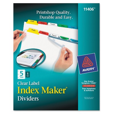 Avery Index Maker Print & Apply Clear Label Dividers w/Color Tabs 5-Tab Letter 11406