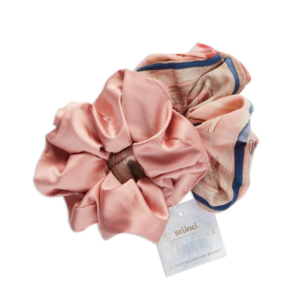 scunci Collection Large Scrunchie - Pink Floral - 2pk