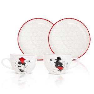 Silver Buffalo Disney Mickey and Minnie Bone China Teacup and Saucer | Set of 2 - 1 of 4