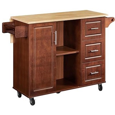 Mobile Kitchen Island Cart w/Drop Leaf Countertop, Rolling Kitchen Island Cart w/3 Drawers, Storage Cabinet, Brown