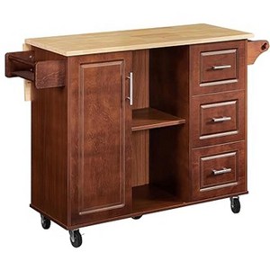 Mobile Kitchen Island Cart w/Drop Leaf Countertop, Rolling Kitchen Island Cart w/3 Drawers, Storage Cabinet, Brown - 1 of 4