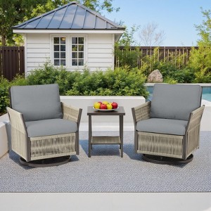 Buenhomino 2-Piece Swivel Chair Set with Coffee Table – Modern Outdoor Resin Wicker Lounge for Balcony, Patio or Garden - 1 of 4