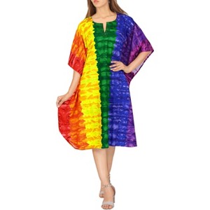 HAPPY BAY Women's Loungewear Summer Dailywear Relaxed Fit Rainbow Stripe Caftan Short Evening Gown 2X-3X Multicolored Stripe - 1 of 4