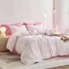 Striped Cotton Duvet Cover Set, Ticking Stripe, Farmhouse, 100 Washed Cotton, 3 Pieces, Pink White, Full Size - 3 of 4