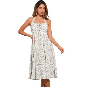 INSPIRE CHIC Women's Floral Halter Neck Sleeveless Lace Up Midi Summer Sundresses - 1 of 4