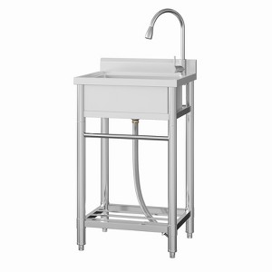 Coucheta 24 Inch Commercial Kitchen Sink, Single Bowl Stainless Steel Sink, Pull-Out Faucet, Freestanding Washing Hand Basin with Open Shelf - 1 of 4