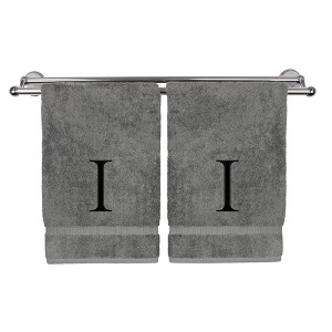 BC BARE COTTON Monogrammed Hand Towel, 100% Turkish Cotton - Set of 2 - Gray - Black Block - 1 of 4