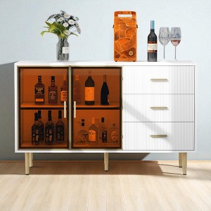 Buffet Sideboard with Faux Marble Top, Amber Tempered Glass Doors, Adjustable Shelves and Drawers, MDF Cabinet for Dining Room, Kitchen - 1 of 4