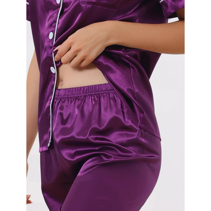 cheibear Women's Buton Down Sleepwear with Pants Nightwear Lounge 2-Pc Pajama Set, 4 of 6
