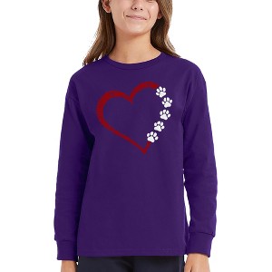 LA Pop Art Meow Heart - Girl's Word Art Long Sleeve T-Shirt - 1 of 4