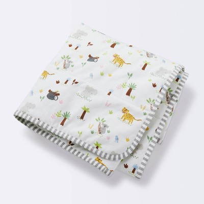 Jersey Knit Reversible Baby Blanket Jungle Animals Cloud Island Gray Green