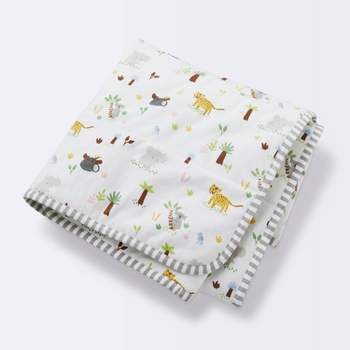 Jersey Knit Reversible Baby Blanket Jungle Animals - Cloud Island™ Gray/Green