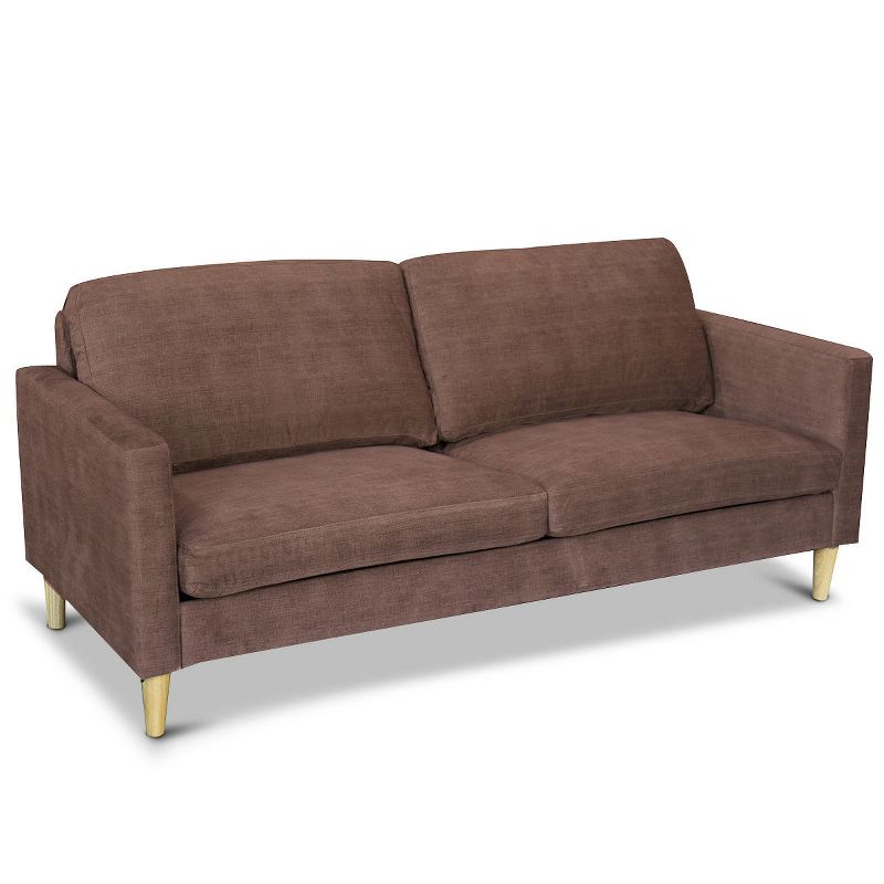 Costway Modern Fabric Couch Sofa Love Seat Upholstered Bed Lounge Sleeper 2-Seater Brown, 1 of 11