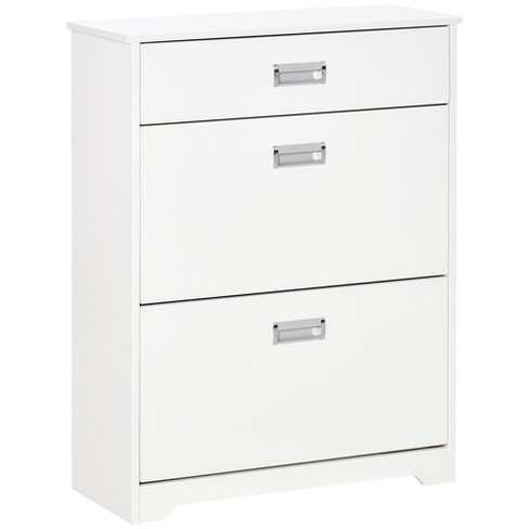 Modern Entryway White Shoe Storage Narrow Shoe Cabinet with 2 Flip Doors &  1 Drawer