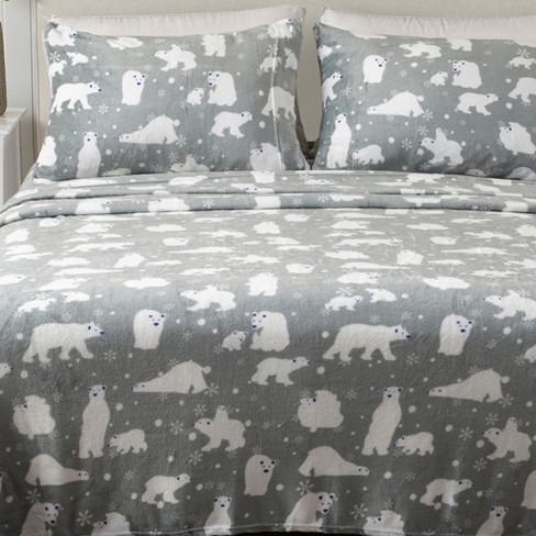 Great Bay Home Printed Velvet Plush Warm And Cozy Fleece Sheet Set (king,  Grey Polar Bears) : Target