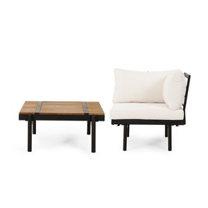 Osparple Outdoor Patio Furniture Set Single Acacia Wood Lounge Sofa with Cushion, Small Square Wooden Coffee Table for Garden, Terrace - 1 of 4