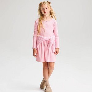light pink knit dress Girls' Long Sleeve Cozy color: gold