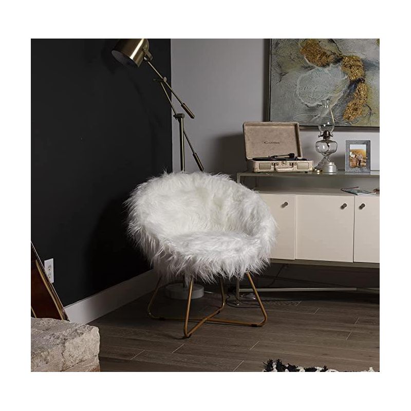 BirdRock Home White Faux Fur Papasan Chair with Pale Gold Legs, 2 of 3