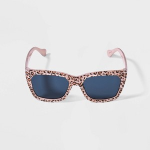 Girls' Leopard Print Square Sunglasses - Cat & Jack™ Pink: UV Protection, Recycled Plastic Frame - 1 of 2