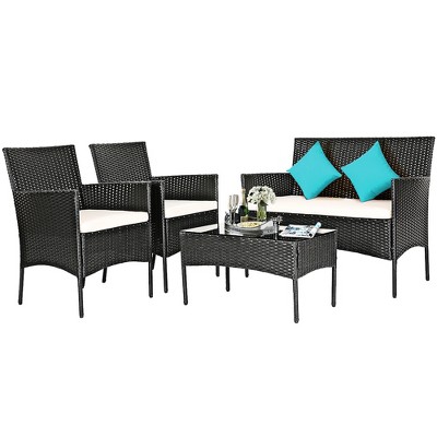 Costway Patio 4PCS Furniture Set Rattan Wicker Outdoor