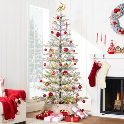 6ft Pre-Lit Flocked Sparse Christmas Tree with Multicolor LEDs