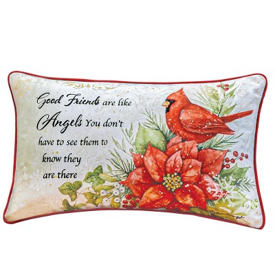 Collections Etc Friends Are Like Angels Cardinal Poinsettia Accent Pillow Red