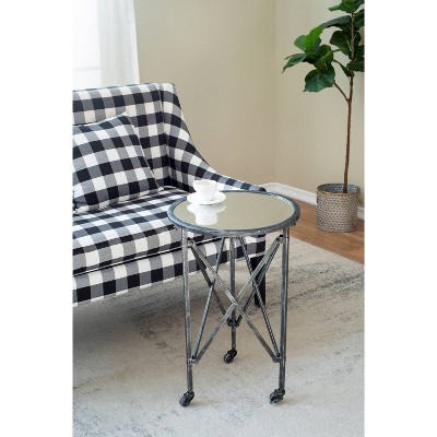 Antique Silver Round Metal and Glass Side Table