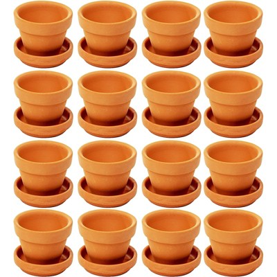 Juvale 16 Pack Terra Cotta Clay Pots with Saucers, Small Plant Pots, Planters for Succulents 2 x 2 x 1.5"