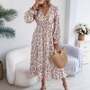 Women's Summer Fall lantern Long Sleeve Smocked Waist Floral Maxi Boho Dress Wrap V Neck Ruffle Hem Long Dress - 2 of 4