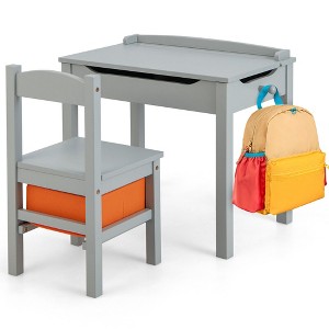 Costway Kids Table and Chair Set Wood Activity Study Desk w/ Storage Drawer Hook - 1 of 4