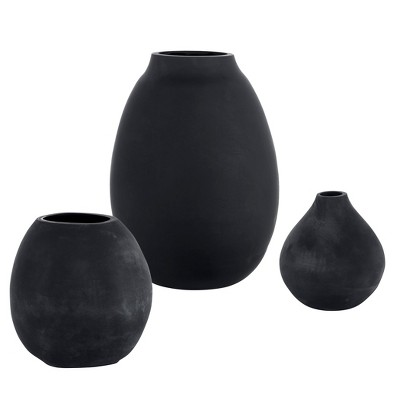 Matte Black Glass Vase Trio for Floral Arrangements