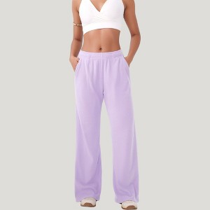 Anna-Kaci Active Women's High Waist Wide Leg Athletic Pants with Side Pockets and Elastic Waistband Design - 1 of 4