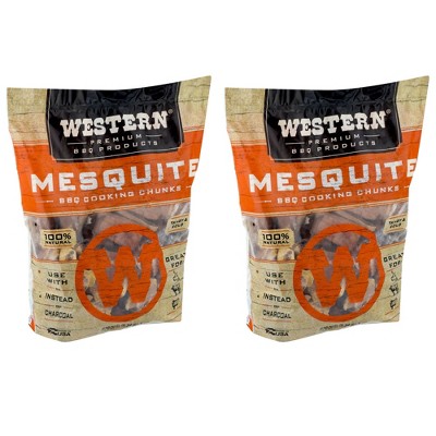 Western Premium BBQ Bagged and Heat Treated Wood Cooking Chunks, for Charcoal or Gas Grills and Smokers, Mesquite Flavor, 1.3 Cubic Feet (2 Pack)