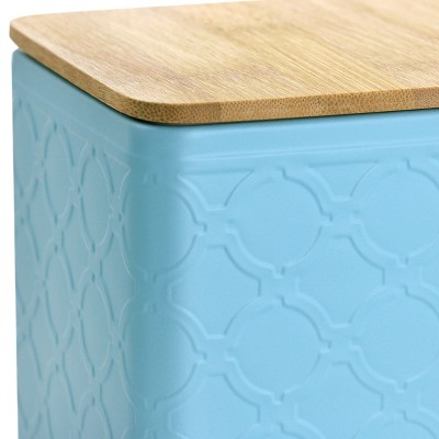 Turquoise Square Iron Canister Set with Bamboo Lids