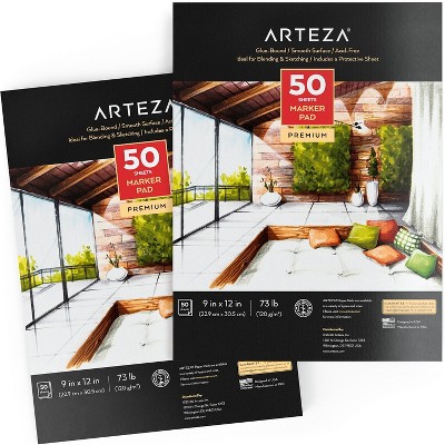 Arteza Marker Paper Pad, 9"x12", 50 Sheets, Glue-Bound - 2 Pack (ARTZ-3741)
