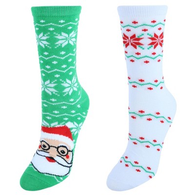 CTM Women's Chamois Holiday Front Facing Character Gripper Socks, Green
