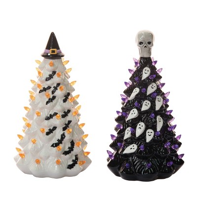 Transpac Large Dolomite Light Up Halloween Tree Set of 2 Decorative Sculptures Multicolored Prelit Indoor Decor