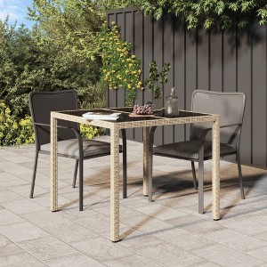 vidaXL Patio Table 35.4"x35.4"x29.5" Tempered Glass and Poly Rattan Beige - 1 of 4