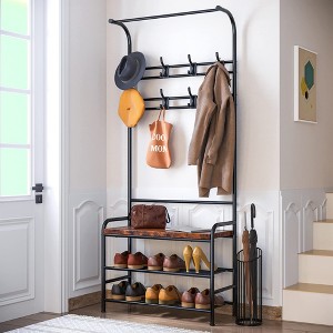 23.6''Coat Rack, 3-in-1 Hall Tree with Shoe Bench - 1 of 4