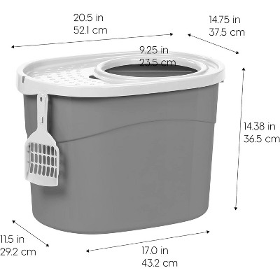 Gray and White Large Top Entry Cat Litter Box with Scoop