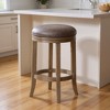 HomeRoots 26" Stone and Oak Faux Leather and Solid Wood Backless Counter Height Swivel Bar Chair - 2 of 4