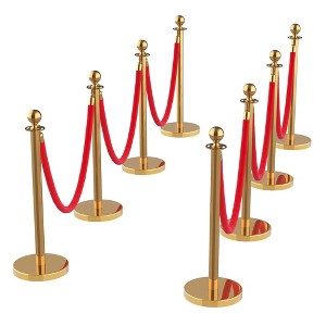 Stanchions and Velvet Ropes, 8Pcs Gold Stanchions with Retractable Belts, Hollow Base Posts or Wedding, Parties, Exhibition - 1 of 4
