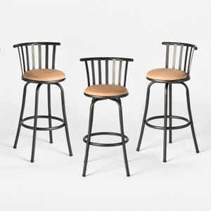HomeRoots Set of Three Brown and Black Faux Leather and Iron Low Back Adjustable Height Swivel Bar Chairs - 1 of 4